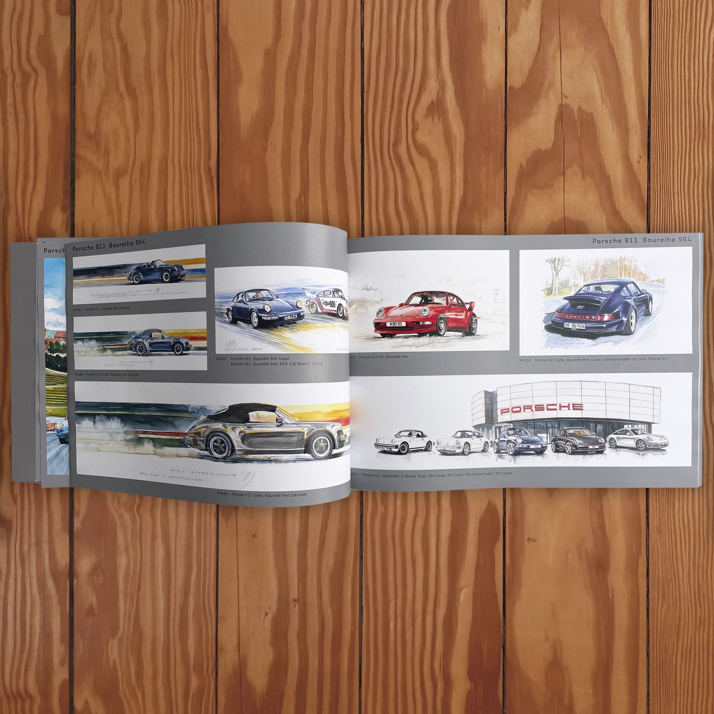 Catalogue avec des aquarelles de Uli Ehret - voitures Porsche
