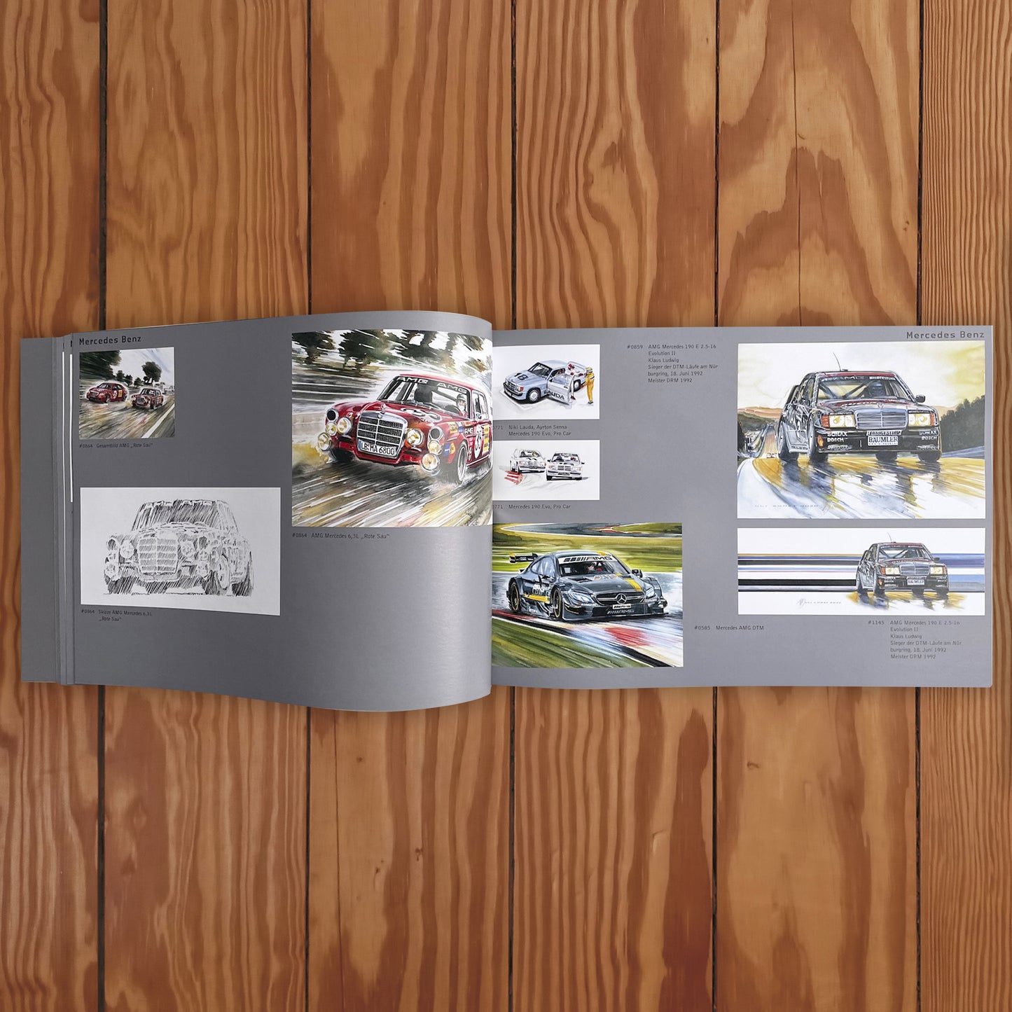 Catalogue avec des aquarelles de Uli Ehret - voitures allemands et japonais; bateaux, avions et motos